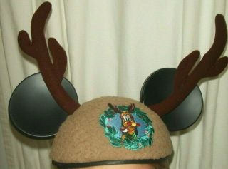 Disney Parks Pluto Plush Christmas Reindeer Antler Mickey Mouse Ears Hat