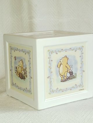 Disney Classic Winnie The Pooh & Piglet,  Ceramic Coin Piggy Bank Square Cube 5 "