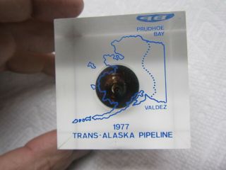 British Petroleum Bp.  Trans - Alaska Pipeline Acrylic Cube With Drop Of Oil