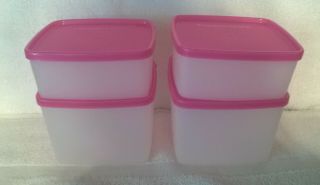 Set Of 4 Tupperware Snowflake 400ml & 800ml Storage Containers W/ Pink Lids 5548