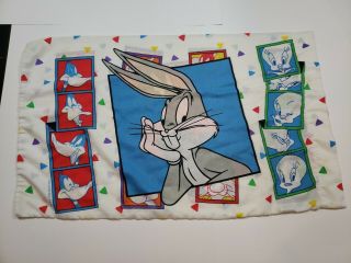 Vintage 1993 Warner Brothers Looney Tunes Pillowcase,  Bugs Bunny Daffy Duck