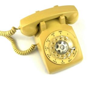 Vintage Yellow Desk Top Bell Western Rotary Dial Telephone 1967