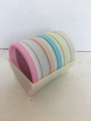 Vintage Tupperware Coaster Set 6 Wagon Wheel Pastel Colors