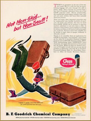 1947 B F Goodrich Chemical Black Americana Porter Falling Down Stairs Print Ad