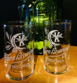Kern Brewing Company Detroit Michigan Pre - Prohibition Beer Glasses Advertising