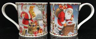 2 Dunoon Holiday Christmas Santa Claus 12oz Coffee Mugs Cups Richard Partis