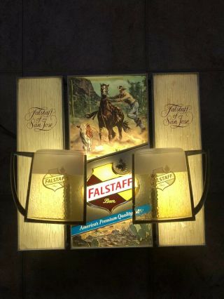 Falstaff Motion Lighted San Jose Horse Cowboy Toasting Mugs Beer Bar Sign