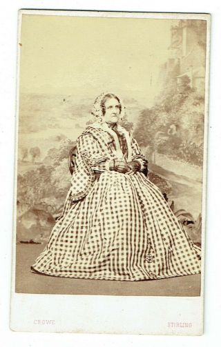 Victorian Cdv Photo Elderly Lady Checked Dress Stirling Photographer