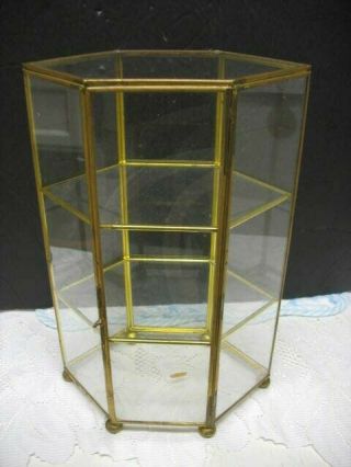 Brass & Glass 3 Tier Shelf Tabletop Curio Miniature Display Case 10.  5  T X 7 " W