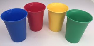 Vtg Tupperware Kids Bell Tumblers Plastic Cups Blue Red Yellow Green Set Of 4