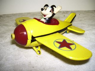 Vintage Disney Mickey Mouse In Metal Toy Airplane