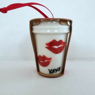 Starbucks Christmas Ornament 2015 Red Lipstick Kiss Xoxo To Go Cup Ceramic Lips