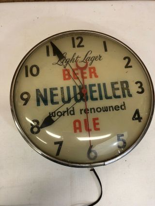 Vintage Neuweiler Light Lager Beer Ale PAM Clock Advertising Sign Allentown PA 2
