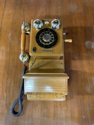 Retro Wall Telephone Vintage Wood Old Country Kitchen Crosley Cr91w Oak Wood