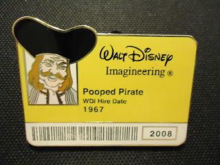 Disney Wdi I.  D.  Badge Series Pirates Of The Caribbean Pooped Pirate Pin Le 300