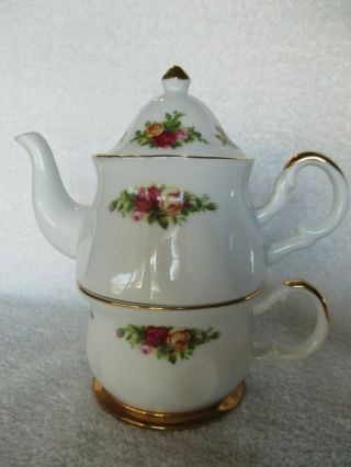 Vintage 1960 Old Country Rose Royal Albert Tea Pot Cup Stack