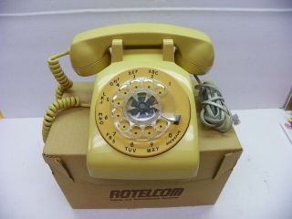 Beige (yellow) Rotary Dial Desk Phone Rotelcom System Ok