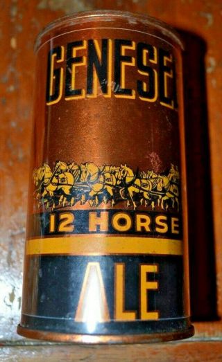 Genesee 12 Horse Ale Open Instructional Flat Top Beer Can