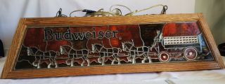 Budweiser Clydsdale Hanging Pool Table Light In Wood Frame