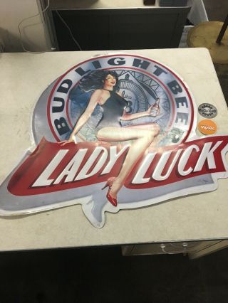 Budweiser Bud Light Lady Luck Embossed Metal Beer Sign Good 36x31
