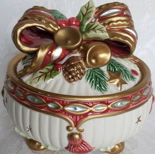 Fitz And Floyd Holiday Treasures Ceramic Candy Dish Trinket Box