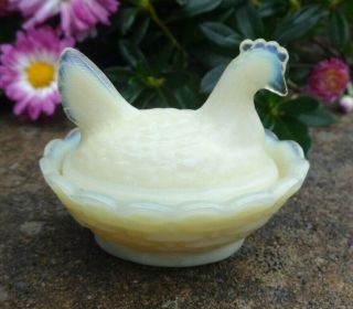 Boyd Olde Ivory Glass Hen - On - Nest,  Chicken Open Salt Dip/cellar,  Dish