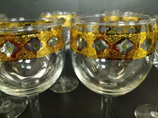 6 Culver Valencia Wine Glasses 22k Gold Trim 5.  75 " Tall Vintage Green Diamonds