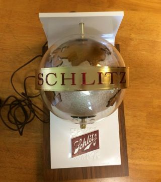 Old Stock Schlitz Beer 1970s Motion Spinning Globe Wall Sconce Light Sign