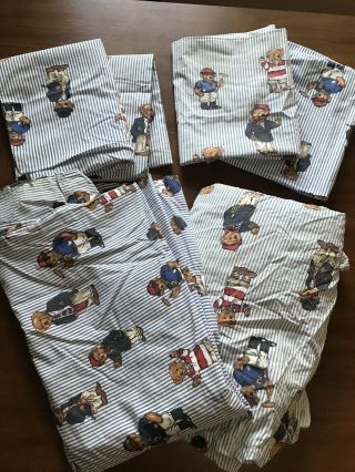 Ralph Lauren Vintage Polo Teddy Bear 6 Piece Twin Size Sheet Set 4 Pillow
