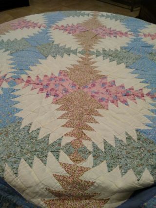 Vintage Handmade Quilt Kaleidoscope Pattern 83 " X 83 " All Hand Stitched Precious