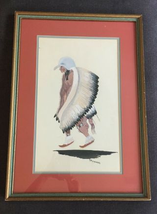 Vintage Watercolor Painting Eagle Dancer Listed Richard Taliwood Navajo