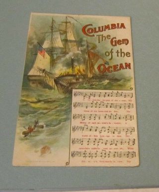 1908 Columbia Gem Of The Ocean Song Lyrics Notes Embossed Sheet Music Postcard