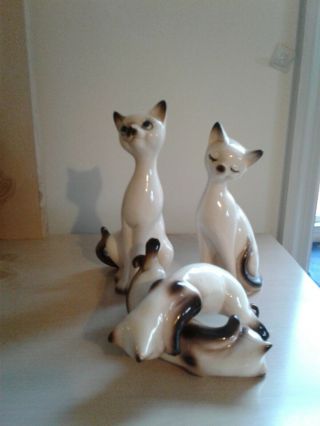 Vintage Choice Imports Siamese Cat Ceramic Figures Set Of 4 Made In Japan No1016