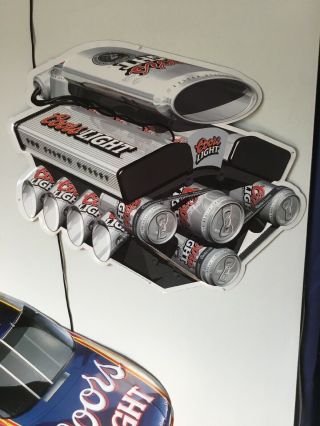 2000 Coors Light Beer Nascar Racing Engine Tin Metal Sign.  24” X 18”