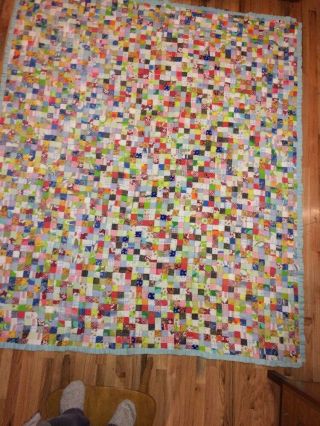 Vintage Charming Handmade Patchwork Multi - Colored Quilt Tiny Squares 92x79