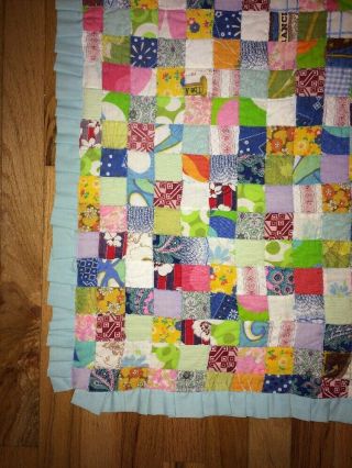 Vintage Charming Handmade Patchwork Multi - Colored Quilt Tiny squares 92x79 2