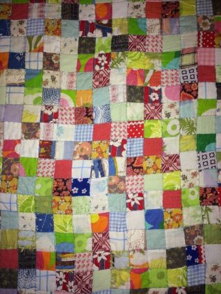 Vintage Charming Handmade Patchwork Multi - Colored Quilt Tiny squares 92x79 3