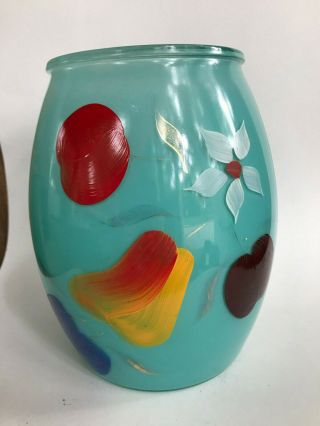 Vtg Bartlett Collins Glass Cookie Jar Aqua Gay Fad Fruit No Lid Vase 8 1/2 " X 6 "
