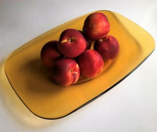 Vereco France Amber Tempered Glass Platter Collectable 1970s Retro Dining Tray