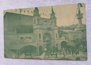 Coney Island A Trip To The Moon Luna Amusement Park Postcard Postmarked 1914