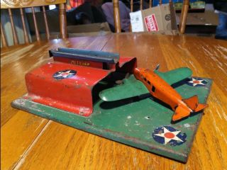 1930s Liberty Toy Airport And Wyandotte Plane Pressed Steel Vintage Art Deco