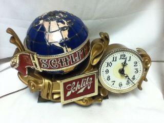 Schlitz Beer Sign 1976 Motion Spinning Globe Clock Bar Light Lighted Baroque M2