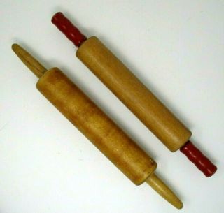 Vintage Wood Rolling Pins Red Handles Set Of 2 Kitchen Woodenware Decor
