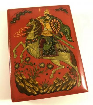 Rare Russian Ussr Vintage Red King Horse Wooden Hand Painted Lacquer Box Signed