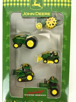 John Deere 5 Holiday Miniature Christmas Tree Holiday Ornaments W/ Box Tractors