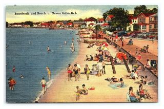 Vintage Postcard Boardwalk And Beach Ocean Gate Jersey J13