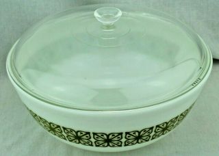 Vintage Pyrex Green Square Flower 4 - Quart Mixing Bowl White 404 With Glass Lid 2