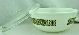 Vintage Pyrex Green Square Flower 4 - Quart Mixing Bowl White 404 With Glass Lid 3