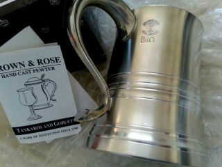 Crown And Rose Heavy 1pt Hallmarked Pewter Tankard (display Model)