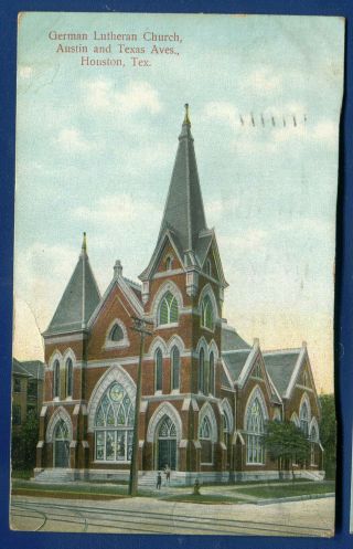 German Luthern Church Austin And Texas Avenue Houston Texas Tx Postcard